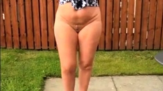 Mature In Heels Walking Around Bottomless Outdoors