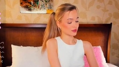 Close up with teen blonde sex doll rubbing her cunt