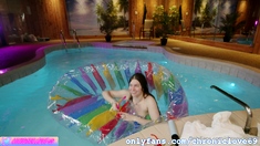 Hot brunette amateur MILF rides hubbys cock