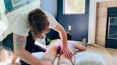 Smoking hot brunette toying tasty pussy in stockings