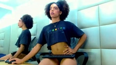 Big tit shemale jerks her long cock