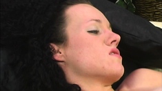 Kinky moist taco brunette anal toy play during masturbating