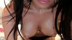 Russian Brunette With Big Boobs Oils Her Body