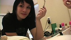 Cute Short-haired Brunette Gets Herself Ready For A Night Out