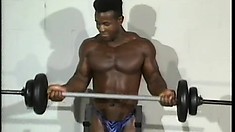 Horny Black Guy Lifts Some Weights And Then Strokes His Cock Until He Cums