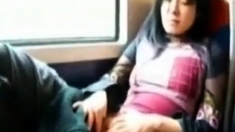 Asian Milf Rubs Her Clit On A Train.