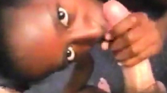 Nasty Black Bitch Sucks Cock, Licks Ass And Get Spitted On